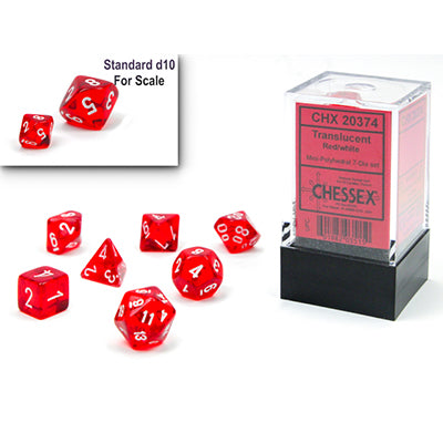 Chessex Mini-Polyhedral 7-Die Set: Translucent Red w/White