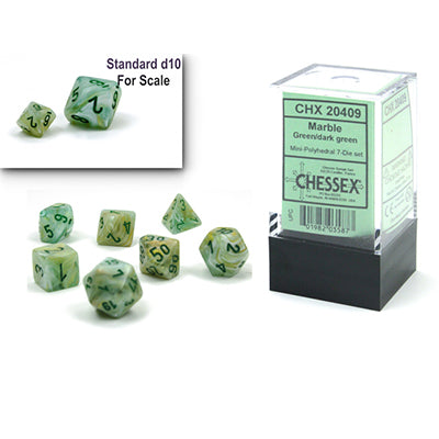 Chessex Mini-Polyhedral 7-Die Set: Marble Green w/Dark Green