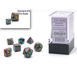 Chessex Mini-Polyhedral 7-Die Set: Festive Mosaic w/Yellow