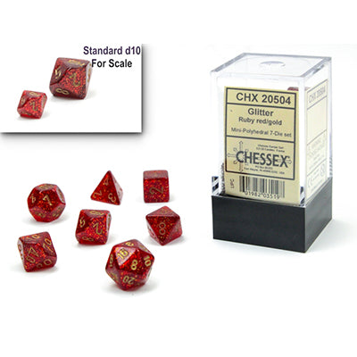 Chessex Mini-Polyhedral 7-Die Set: Glitter Ruby Red w/Gold