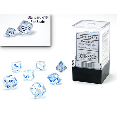 Chessex Mini-Polyhedral 7-Die Set: Luminary Borealis Icicle w/Light Blue