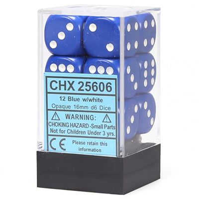 Chessex D6 12-Die Set: Opaque Blue w/White