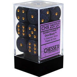 Chessex D6 12-Die Set: Speckled Golden Cobalt