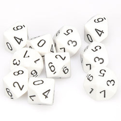 Chessex D10 10-Die Set: Opaque White w/Black