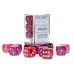 Chessex D6 12-Die Set: Gemini Translucent Red and Violet w/Gold