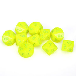 Chessex D10 10-Die Set: Vortex Electric Yellow w/Green