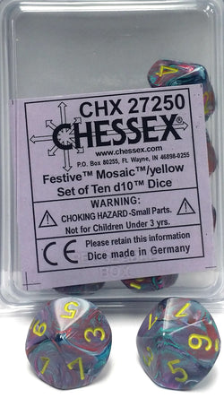 Chessex D10 10-Die Set: Festive Mosaic w/Yellow