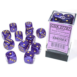 Chessex D6 12-Die Set: Borealis Luminary Royal Purple w/Gold